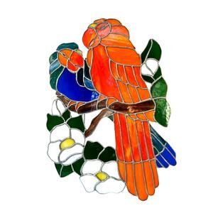 Vintage Stained Glass Parrot Panel – Handcrafted Two-Parrot Sun Catcher (18”)